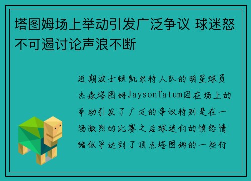塔图姆场上举动引发广泛争议 球迷怒不可遏讨论声浪不断 塔图姆场上举动引发广泛争议 球迷怒不可遏讨论声浪不断